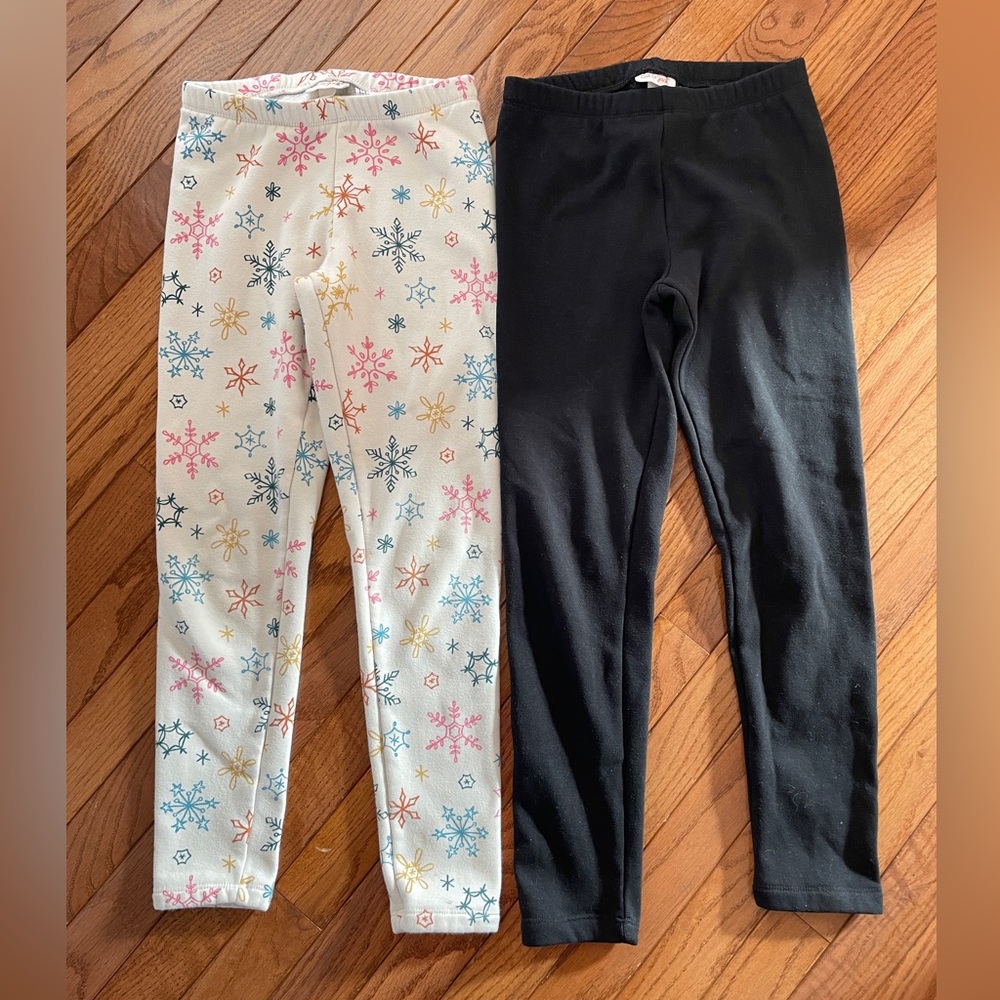 Target Cat & Jack Fleece Lined Girls Leggings L 10-12 Black Snowflake Sweatpants
